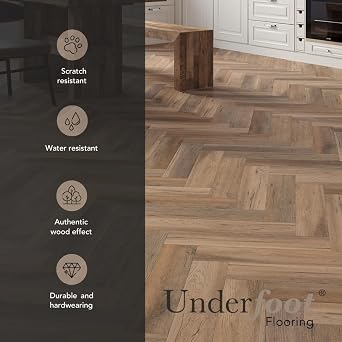 LVT Luxury Vinyl Herringbone Flooring Waterproof Click Fit Wood Effect LVT Floor 2.04m² Pack | Office, Hallway, Kitchen, Dining Room LVT Flooring Pack (Golden Oak)
