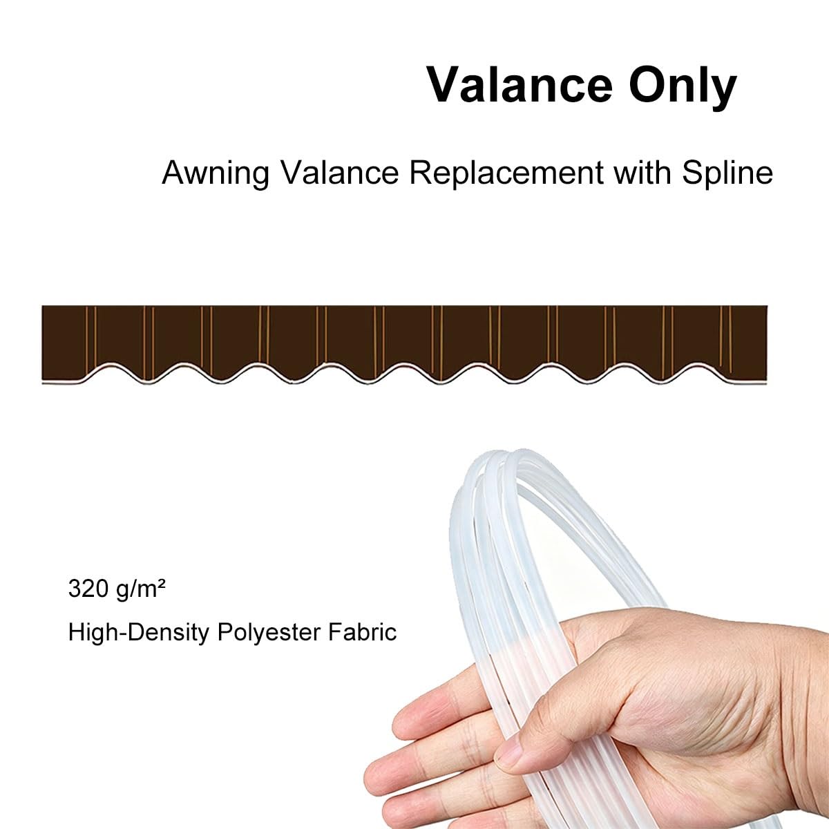 Lambrequin de Rechange avec Jonc de fixation pour Store Banne, Toile Polyester Déperlante 320 g/m², Remplacement de Volant pour Patio Jardin Balcon 250-700cm, H 20cm(Brown pinstripes,B380cmxH20cm)