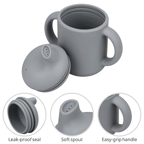 Miniatura 3 de Vaso para bebés y niñas, paquete de 2 vasos de entrenamiento de silicona para niños y niñas, irrompible, a prueba de derrames y dos asas, taza para