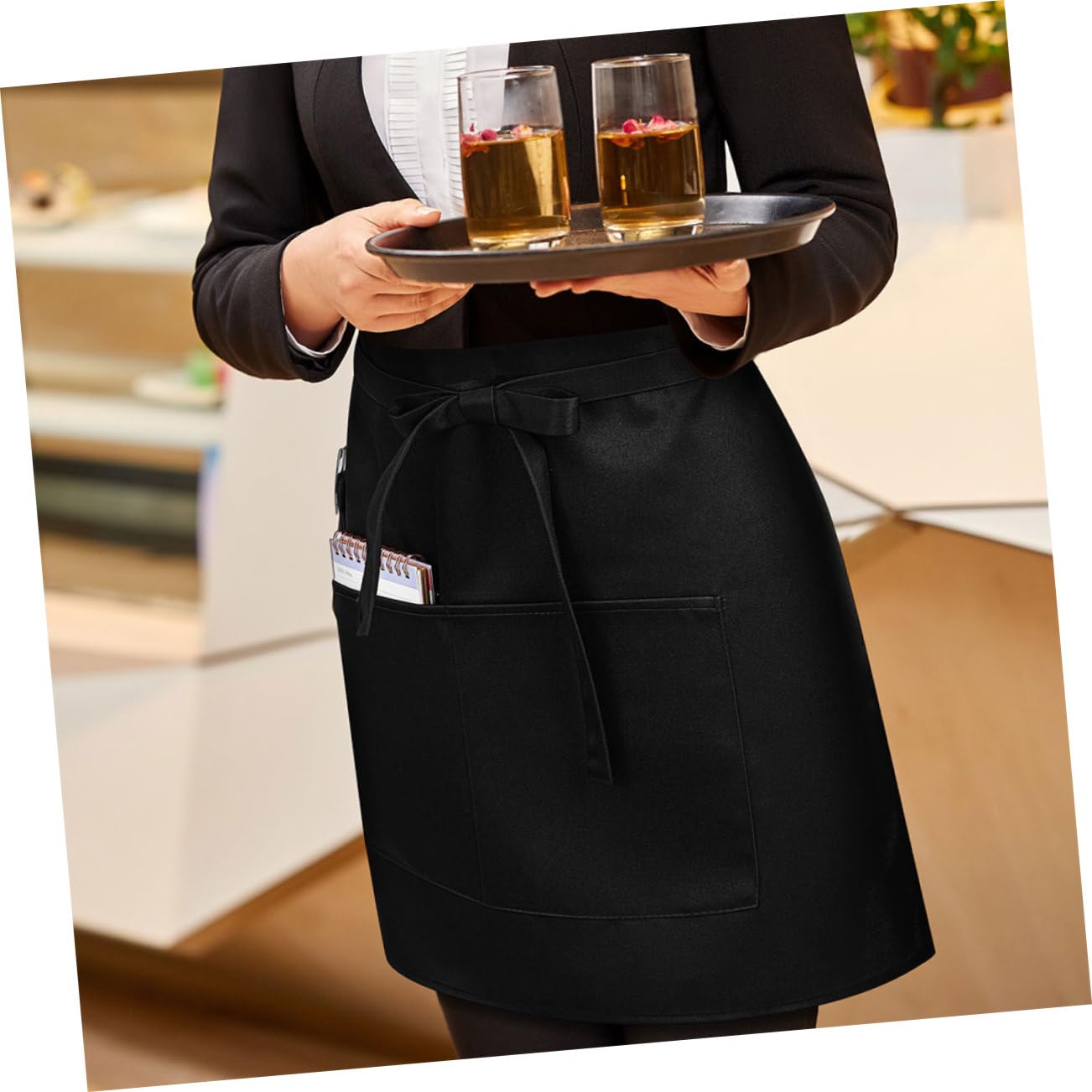 TOPBATHY 5piezas Delantal Corto de Media Cintura con Bolsillos para Restaurante para Personal de Servicio Cafetería o Bistró