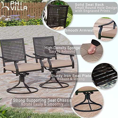 Phi Villa Patio Conversation Dining Set For 4 Person Outdoor Bistro Dining Table And Upholstered Dining Swivel Chairs With Cushion 5 Pieces Contemporary Square Dining Table Set With Umbrella Hole #TOP3