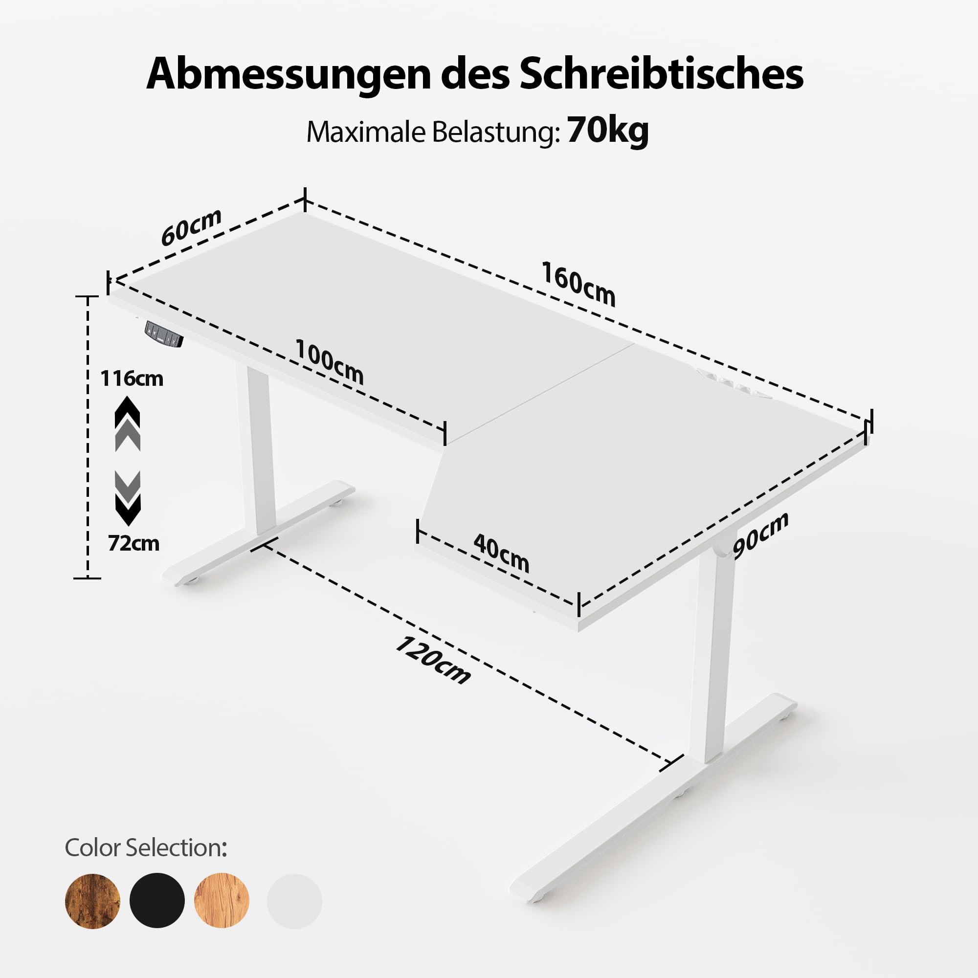 Agilestic Elektrischer Stehschreibtisch, L-förmiger 160 cm höhenverstellbarer Schreibtisch, Sitz- und Stehtisch für Home Office, ergonomischer aufsteigender Computertisch mit Splice Board, Weiß