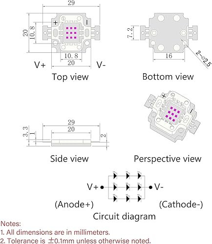 Miniatura 6 de Chip LED de alta potencia de 10 W, SMD COB, púrpura, 415 nm, luz negra, multifuncional, emisor de iluminación brillante de súper intensidad para