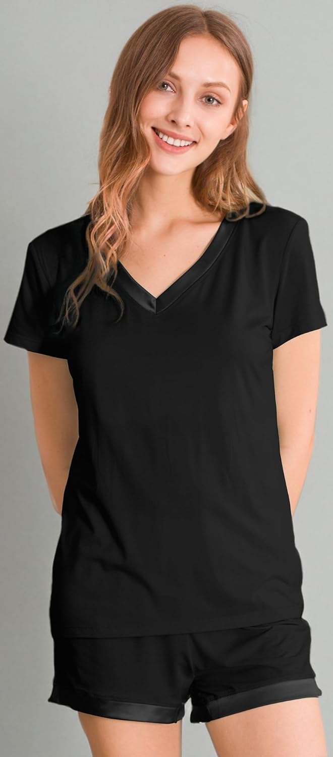 GYS Womens Pajama Sets, Short Sleeve Soft Sleepwear Tops and Shorts Pjs, Bamboo Viscose Loungewear - Image 6