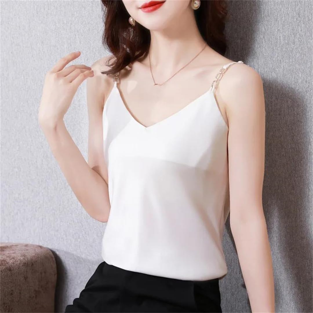 Top estivo da donna in raso con scollo a V senza schienale corto senza maniche