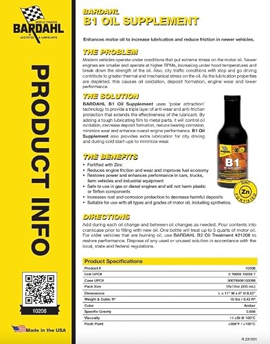 Bardahl 10208-CS B1 Oil Supplement Additive - Motor Oil Enhancement to Increase Lubrication and Reduce Friction in New Vehicles - 12 fl. oz. (Pack of 12) - Thumbnail 7