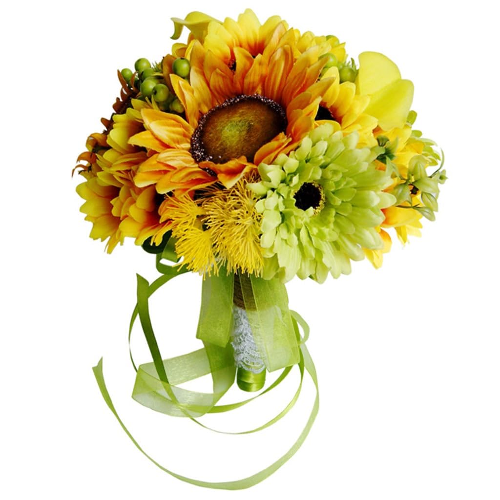 Bouquet mariée tournesol artificiel réutilisable pour éviter les fleurs flétries au mariage