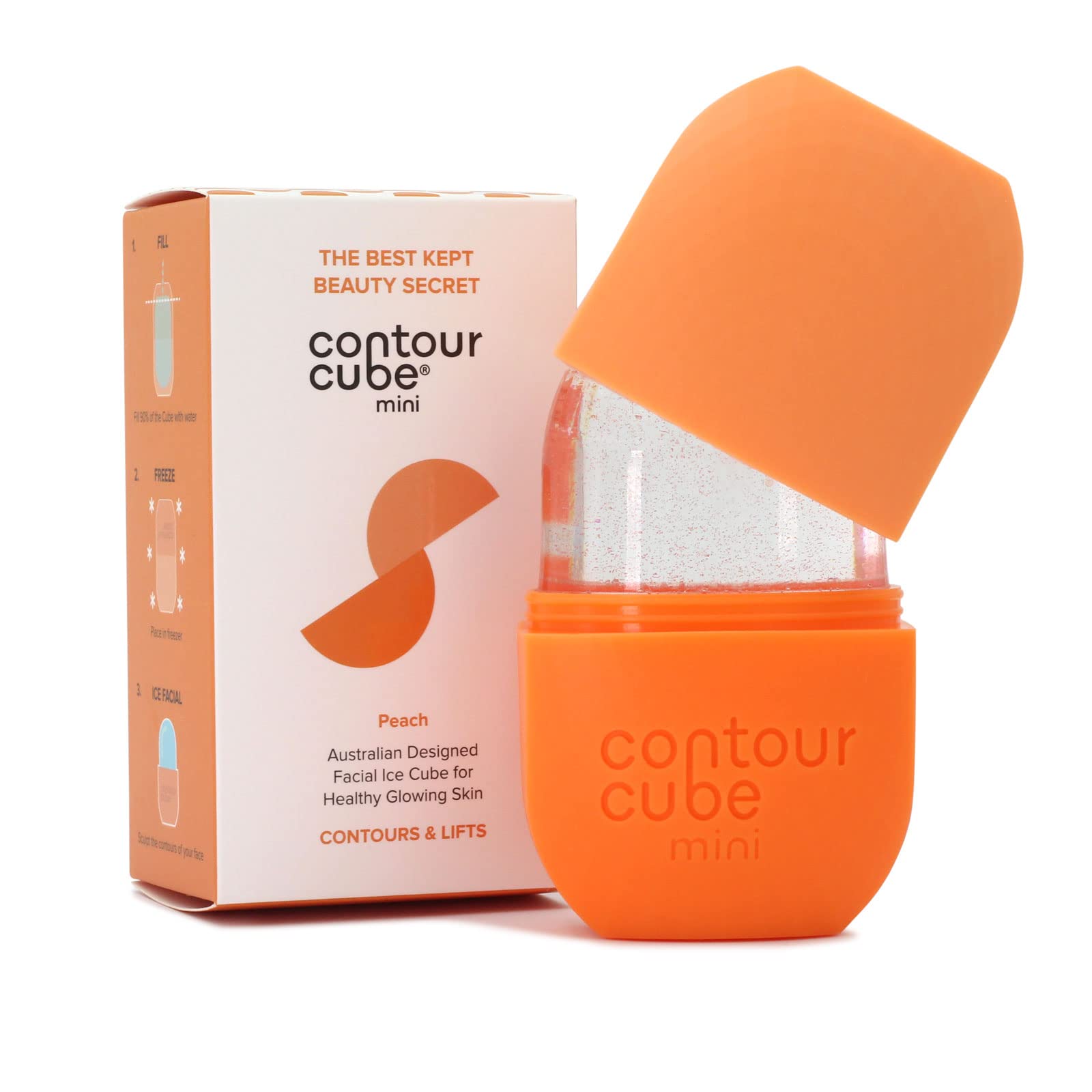 Contour Cube Mini - Revolutionary Ice Roller for Sculpting & De-Puffing - Face Ice Roller & Massager - Ice Mold for Face - Compact Skin Care Tools for Daily Skincare & Travel - Peach