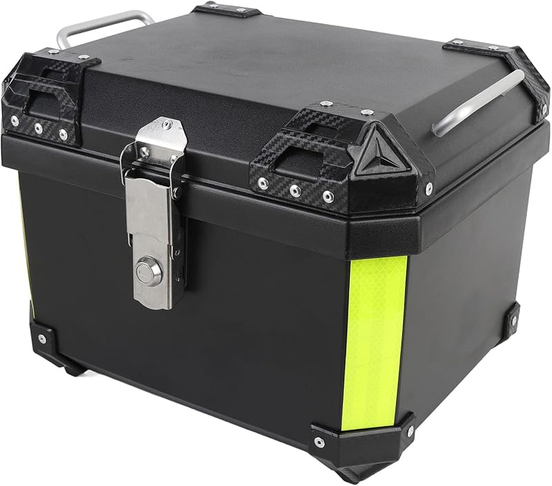 Durable 45L Motorcycle Top Case with Storage Case Base Plate, Impact ABS Trunk Top Box for Helmet Luggage, Suitable for Motorcycle Tail Box, Black, 16.14x13.39x12.60in
