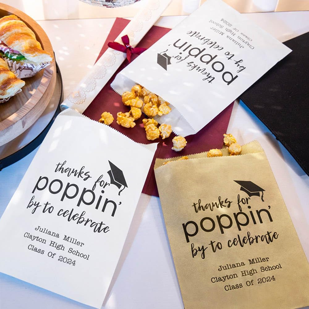 20 Pcs Personalized Graduation Party Popcorn Bags - Class High School College Decor - Thanks for Popping Favor Treat Bags image 3