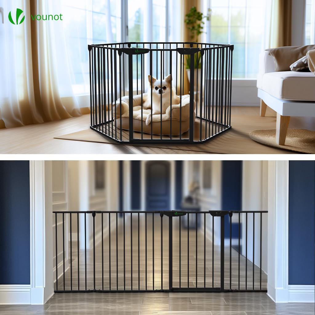 VOUNOT® Barrière de Sécurité Enfant Barrière de Protection Cheminée Pliable Parc Enclos Multi-Fonction sans Perçage Barrière Chien 6 Panneaux Pré-assemblé 3.75M Noir