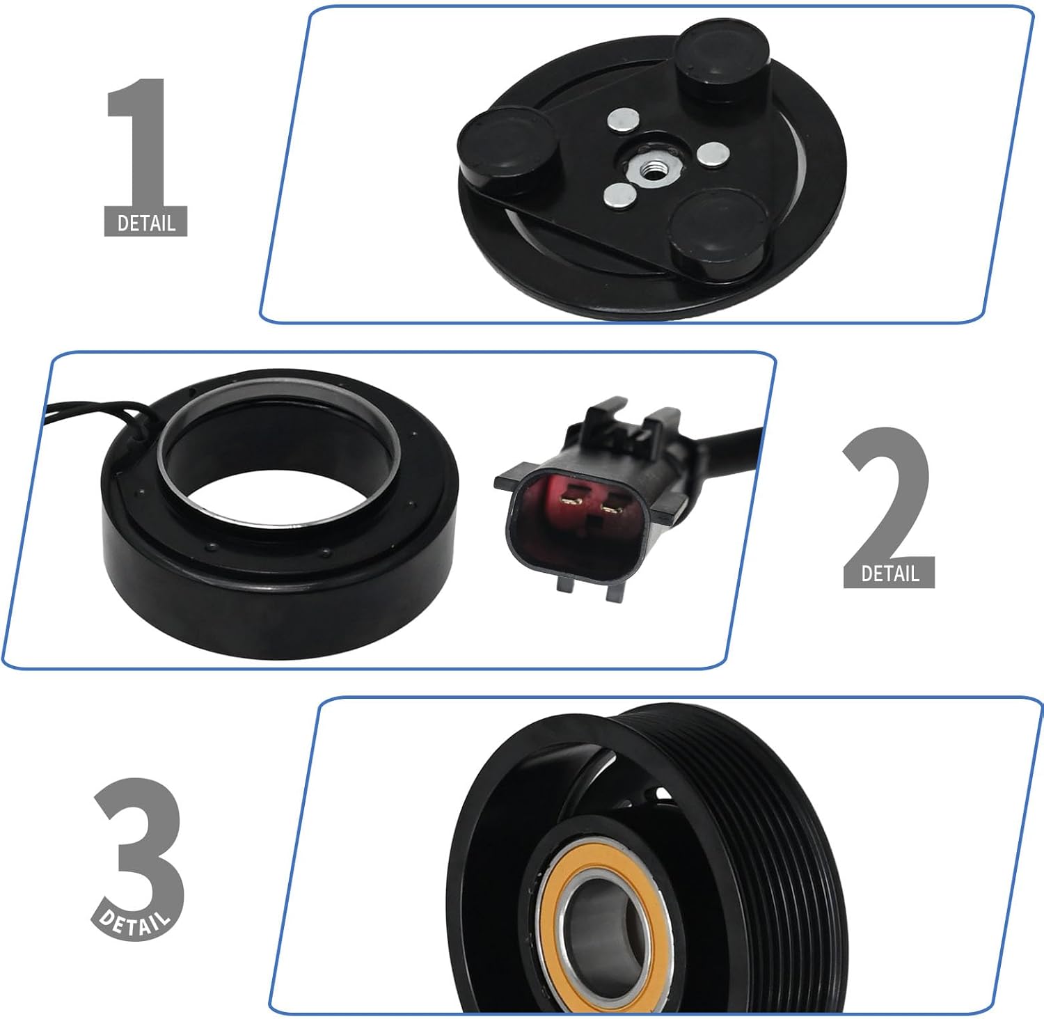 55111411AE AC Compressor Clutch Assembly Kit Pulley Coil 55111411AF Replacement for Dodge Ram 2500 3500 5.9L 6.7L 2006-2009