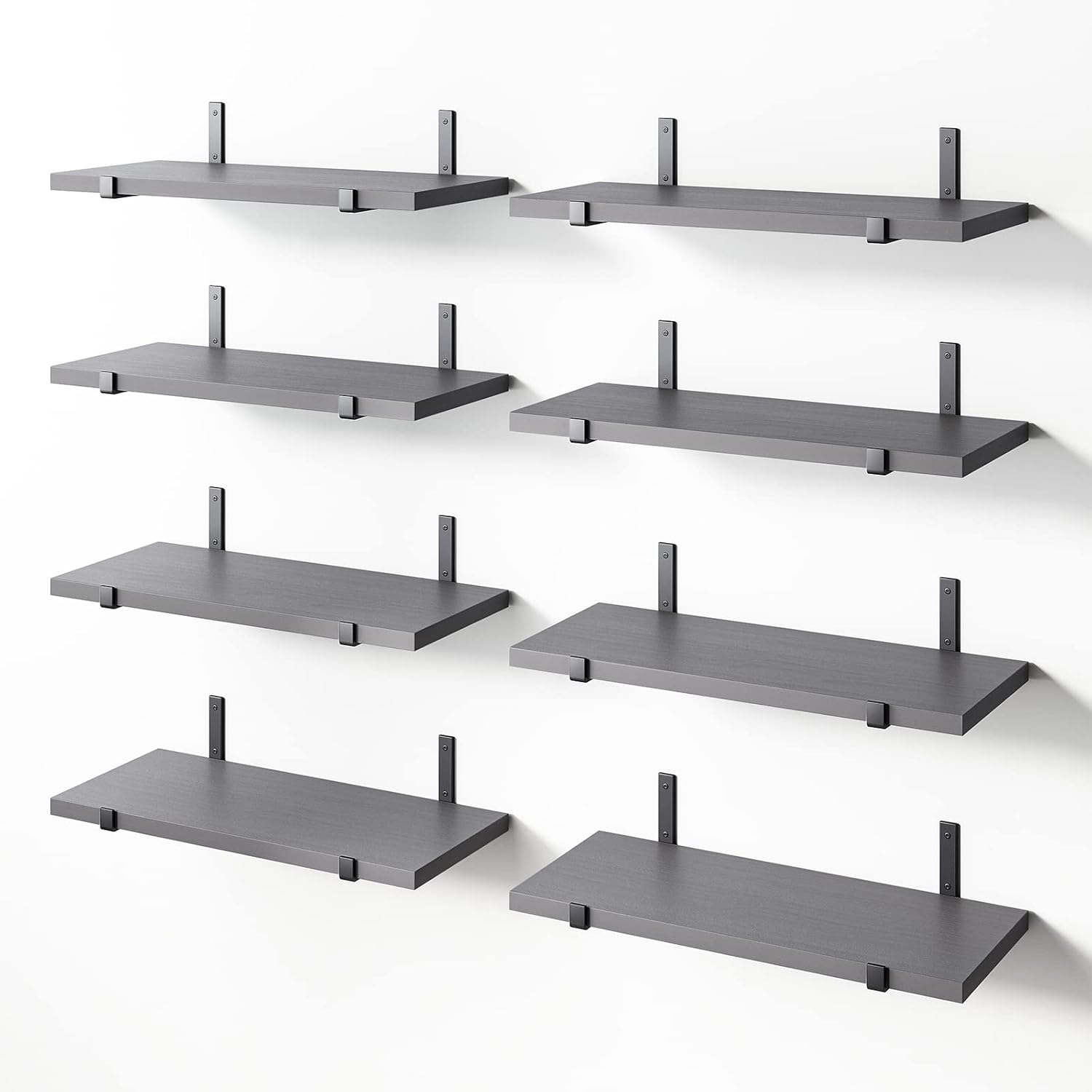 YGEOMER Long Floating Bookshelves, Set of 8, Rustic Wall