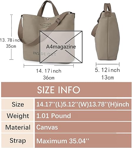 Vista 6 de Bolso de mano de lona grande para mujer, bolso de trabajo casual para hombro, bolso cruzado con asa superior, bolsos cruzados
