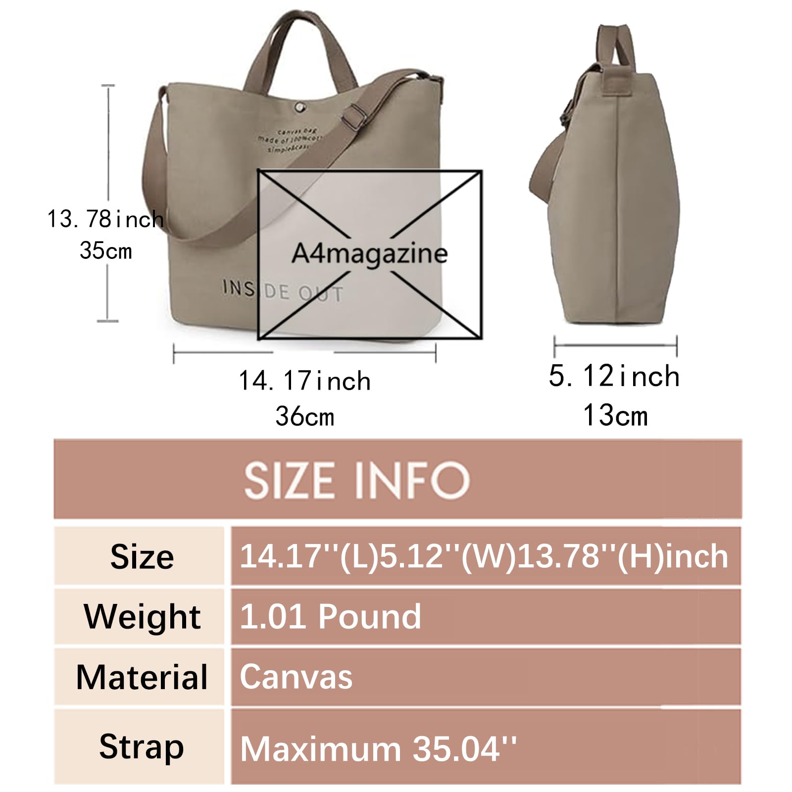 Bolso de mano de lona grande para mujer, bolso de trabajo casual para hombro, bolso cruzado con asa superior, bolsos cruzados, Gris, L 6