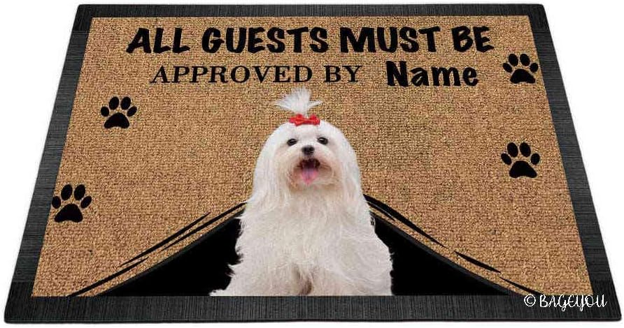 BAGEYOU All Guests Must be Approved Doormat with My Love Dog Maltese Dog Welcome Floor Mat Custom Name 27.5 x 17.7