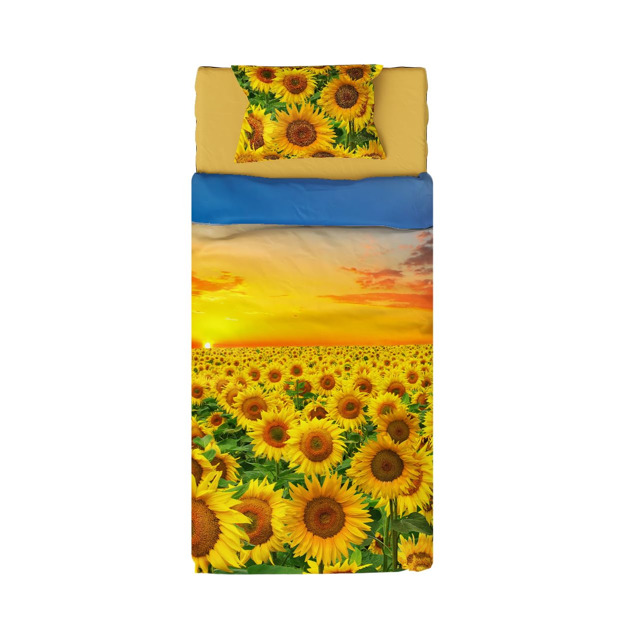 Completo Lenzuola Singolo Cotone 100% | Stampa Girasoli | 3 Pezzi Con Angoli - Foto 8