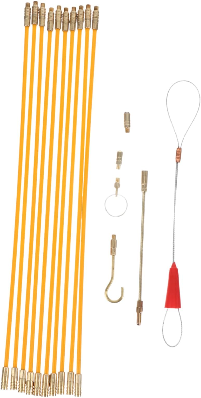 33CM Fiberglass Wire Pulling Kit Electrical Fish Tape Cable Puller for Electricians Wall Fishing Tool Set Accessories 10-Piece Fish Wire Pull Rods for Home and Office Construction