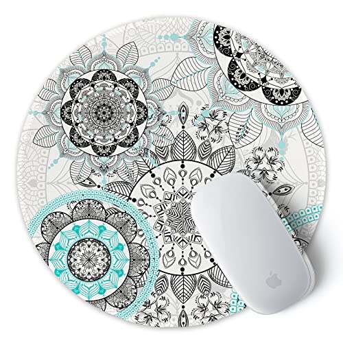 ITNRSIIET Round Mouse Pad with Stitched Edge Premium-Textured Waterproof Non-Slip Rubber Base Desktop Protection Mat Diameter 8.7 inches, Mandala Flowers