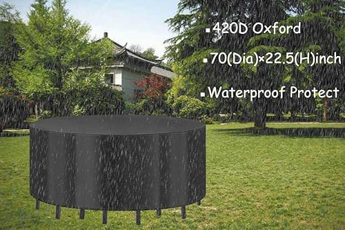 Miniatura 7 de CHENHAO Cubierta de mesa al aire libre redonda impermeable para muebles de patio, resistente a los rayos UV, para mesa redonda exterior y sillas,