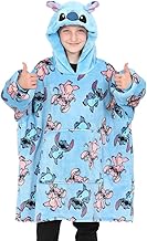 Disney Lilo and Stitch, Stitch & Angel Girls Blue Hoodie, Oversized Fleece Blanket Hoody 7-13 Years