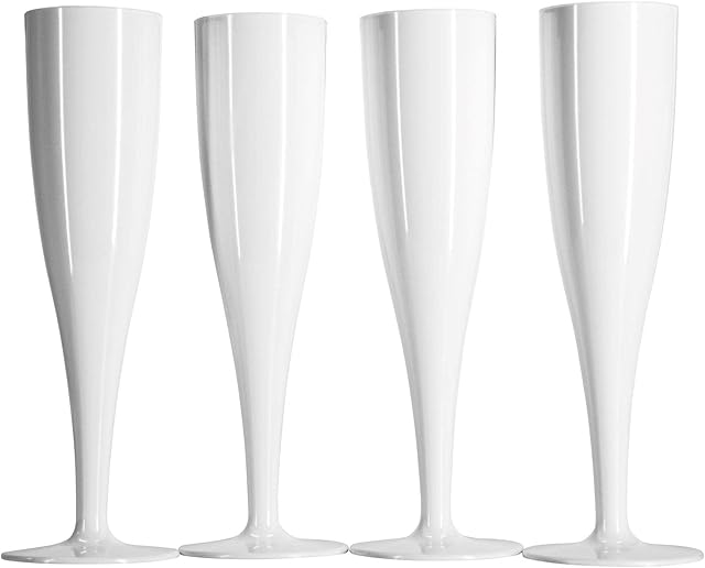 10 x White Prosecco Flutes  Made from Biodegradable Material in Glossy Bright White Colour 1-Piece Champagne Glass (Pack of 10 Glasses) for use Indoors and Outdoors, Wedding, Parties, Bridal Shower