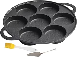 Grill-Pans - 27cm Cooking Frying Stove, Nonstick Cast Iron Pan, Fryiing Pancakes with Spatula | 7-Hole Cooking Tool for Breakfast Crepe Steak Pizza Baking Grilling Frying Stove Campfire Camping