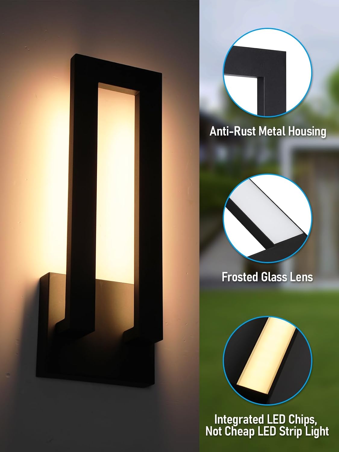 LEONLITE 5CCT 19 Inch LED Modern Outdoor Wall Light, Dimmable Exterior Lighting Fixtures for Porch, Patio, 100-277V, Matte Black Aluminum Anti-Glare Outdoor Wall Sconce, IP65, ETL Listed