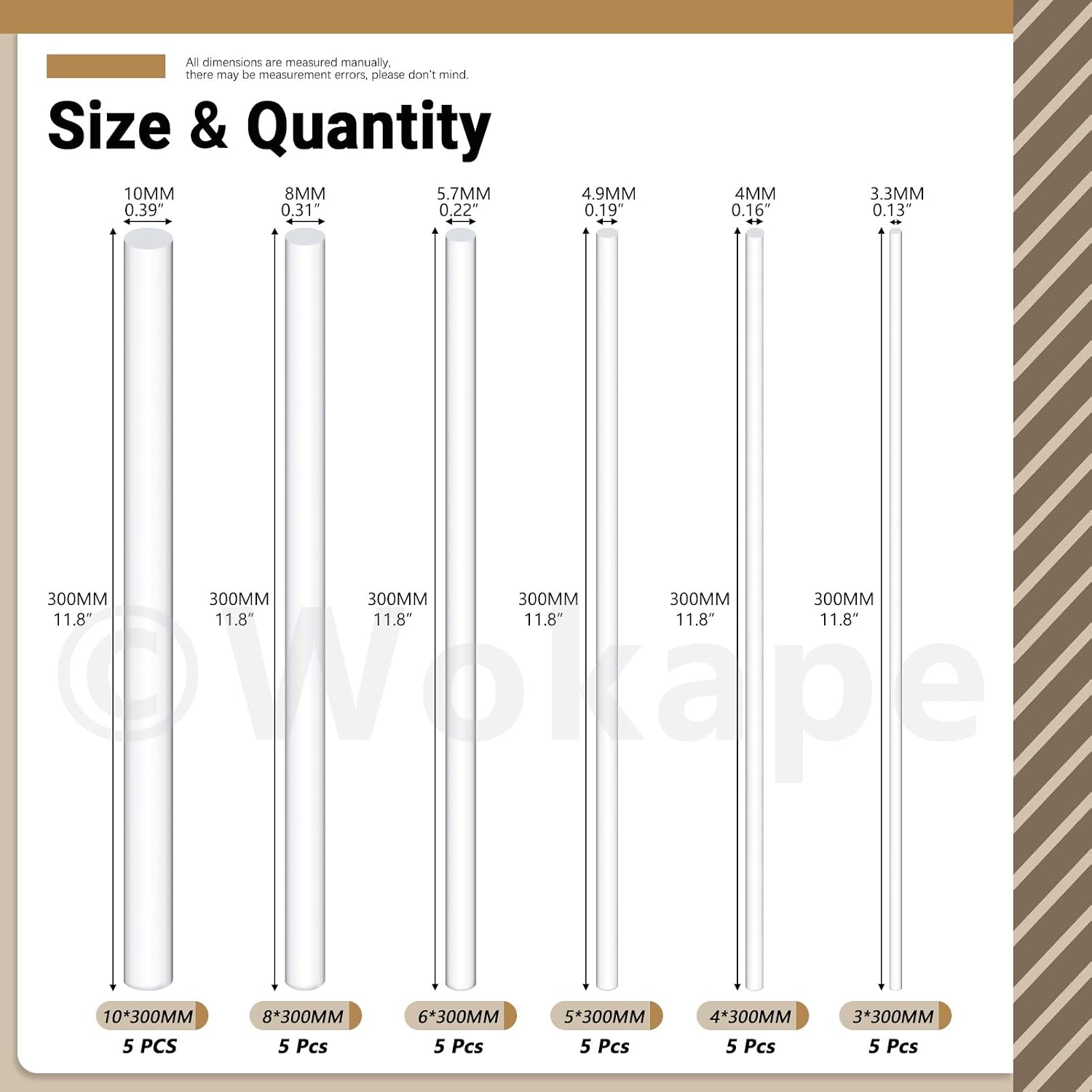 30Pcs 12 Inch Acrylic Clear Rods Kit, 6 Sizes Clear Acrylic Dowel Rods Plastic Round Rod for DIY Crafts(3/4/5/6/8/10mm Dia)