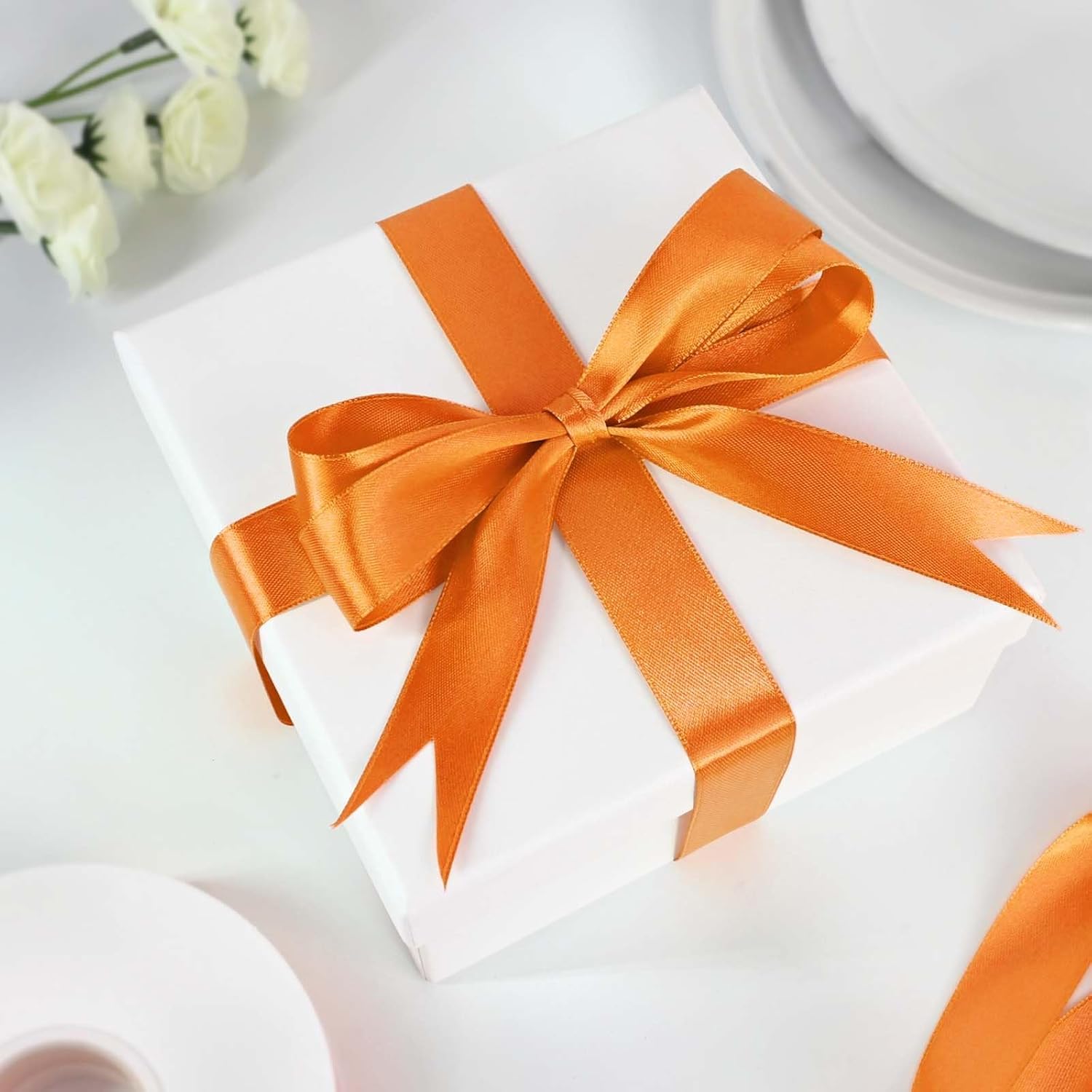 Maclemon 7/8 inch Wide 100 Yards Double Face Orange Satin Ribbon Fabric Ribbon for Gift Wrapping Very Suitable for Weddings Decoration Bouquet Balloons Arts Craft Sewing Hair Bow Invitation