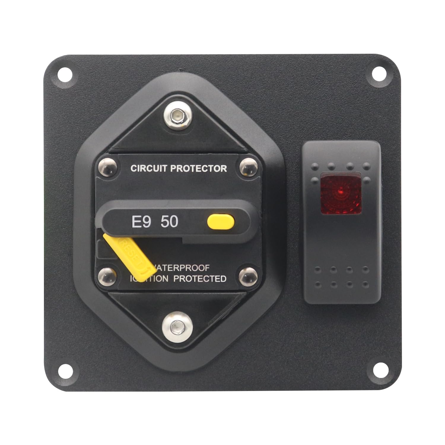 50A Circuit Breaker Panel with Boat Rocker Switch ON-Off 2-in-1 Combination Rated Voltage 12-24V (50A)