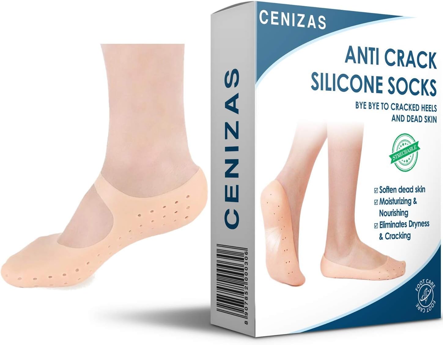 Cenizas Anti Crack Full Length Silicon Foot Protector Moisturizing Socks For Foot Care And Heel Cracks - Medium
