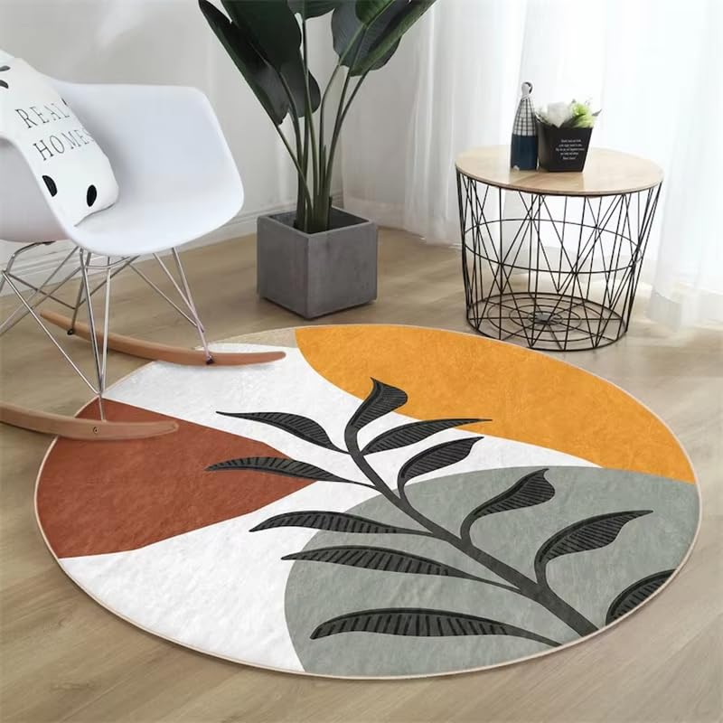 Tapis rond à motifs végétaux bohème de 140 cm pour un salon moderne et chaleureux