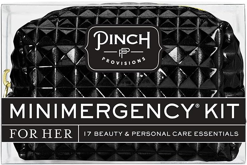 Pinch Provisions Minimergency Kit, For Her, Includes 17 Must-Have Emergency Essential Items, Compact, Multi-Functional Pouch, Gift for the Holidays (Black)