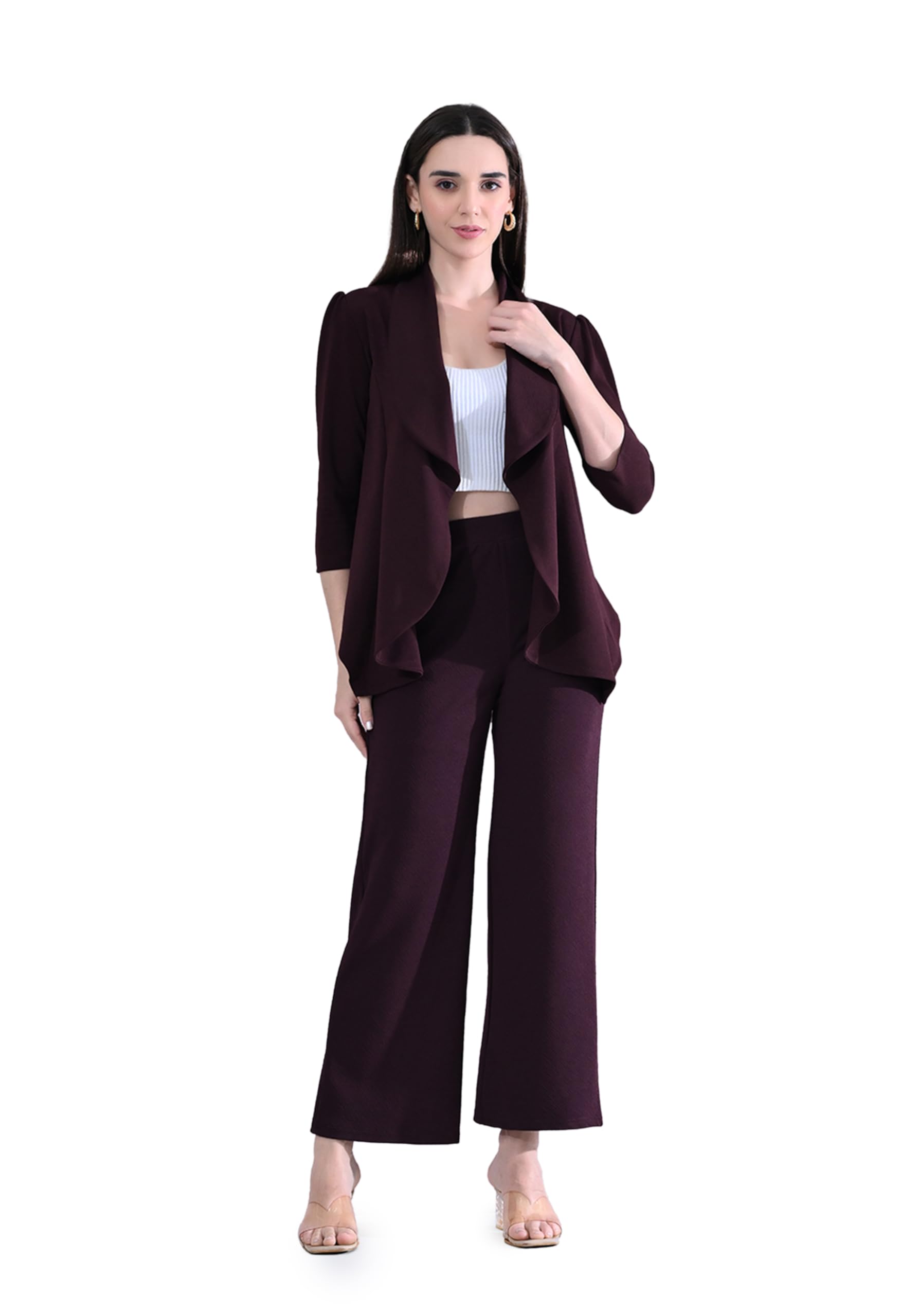 dna crafted with love Women's Cotton Blend Co-ord Set, 3/4 Sleeve Blazer with Relaxed Fit Trousers Set-picture-26