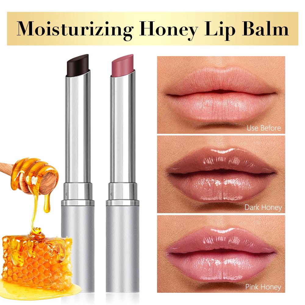 2Pcs Black & Pink Honey Tinted Lip Stain Lip Balm Lip Gloss Lipstick, Sheer Hydrating Lip Stains Tint, Moisturizing Lip Color for All Skin Tones, Nourishing Lip Balm with Natural Black Cherry