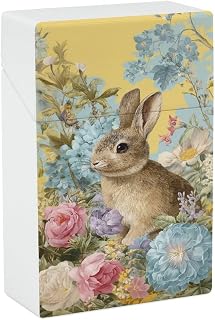 Cute Vintage Bunny and Pastel Flowers Cigarette Case Plastic Cigarette Pocket Holder Flip