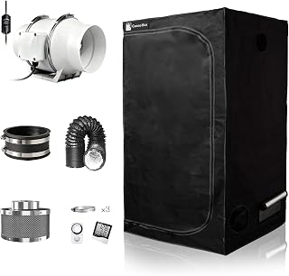 Standard Growzelt Komplettset mit Growzelt 100x100x200 cm und Regelbar Rohrventilator 150mm Set Belüftungssystem Transparente Schicht Indoor Grow Zelt Komplett Set für Hydrokulturen