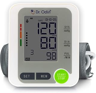 Dr. Odin Digital Blood Pressure Monitor 516 (CE & ISO Certified, FDA Approved, Intelligent Pressure, Automatic Shutdown, Large LCD with Yellow Backlight, USB Port, Memory 99 X 2) (Grey & White)