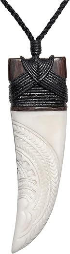 81stgeneration Collana con Ciondolo Unisex Osso Intagliato a Mano in Legno Maori...