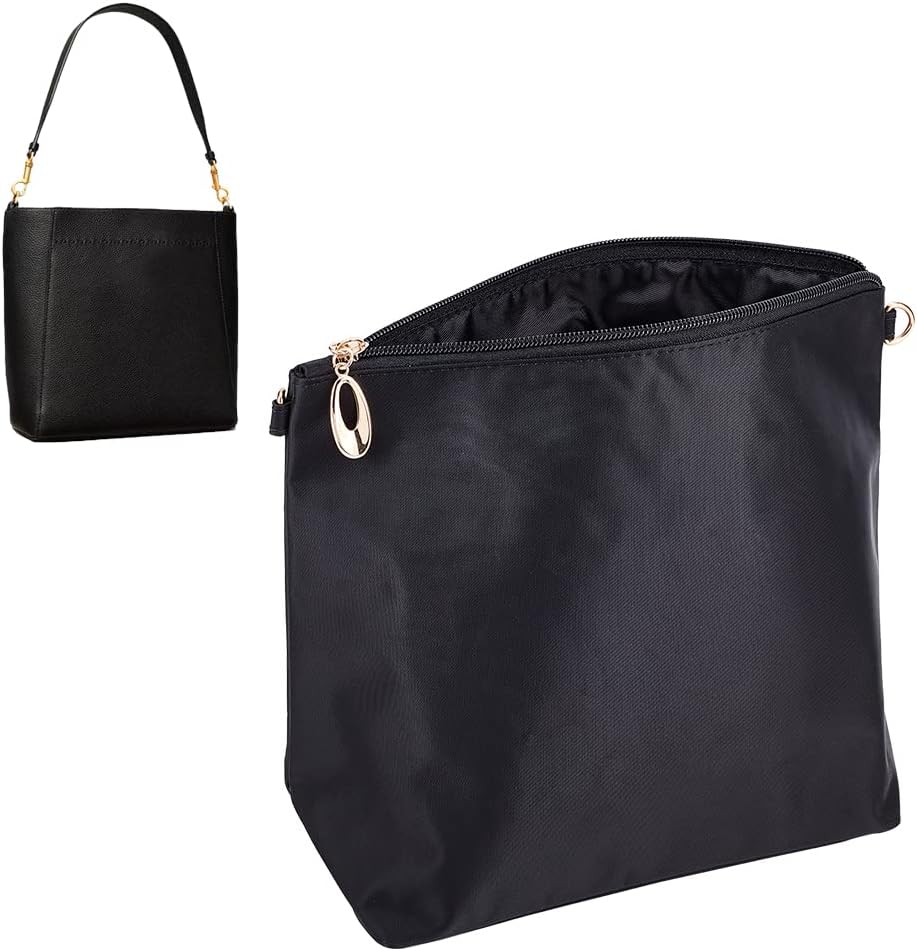 WADORN Purse Bag Organizer Insert, Nylon Handbag Organizer with Multi Pockets, Zipper Inner Pocket Divider, 5.4x7.4 Inch, Black