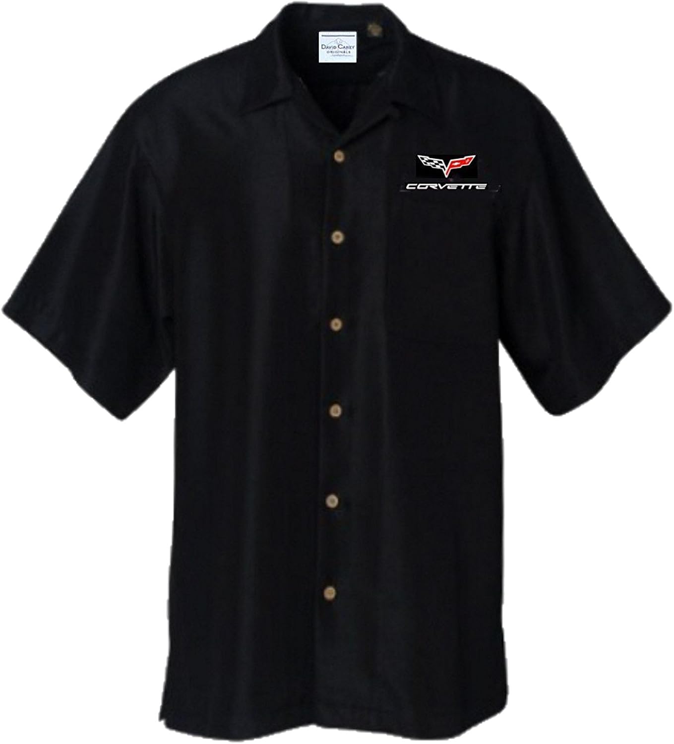 David Carey Originals C6 Corvette Club Negro sólido Camisa mecánica de manga corta con cuello con botones