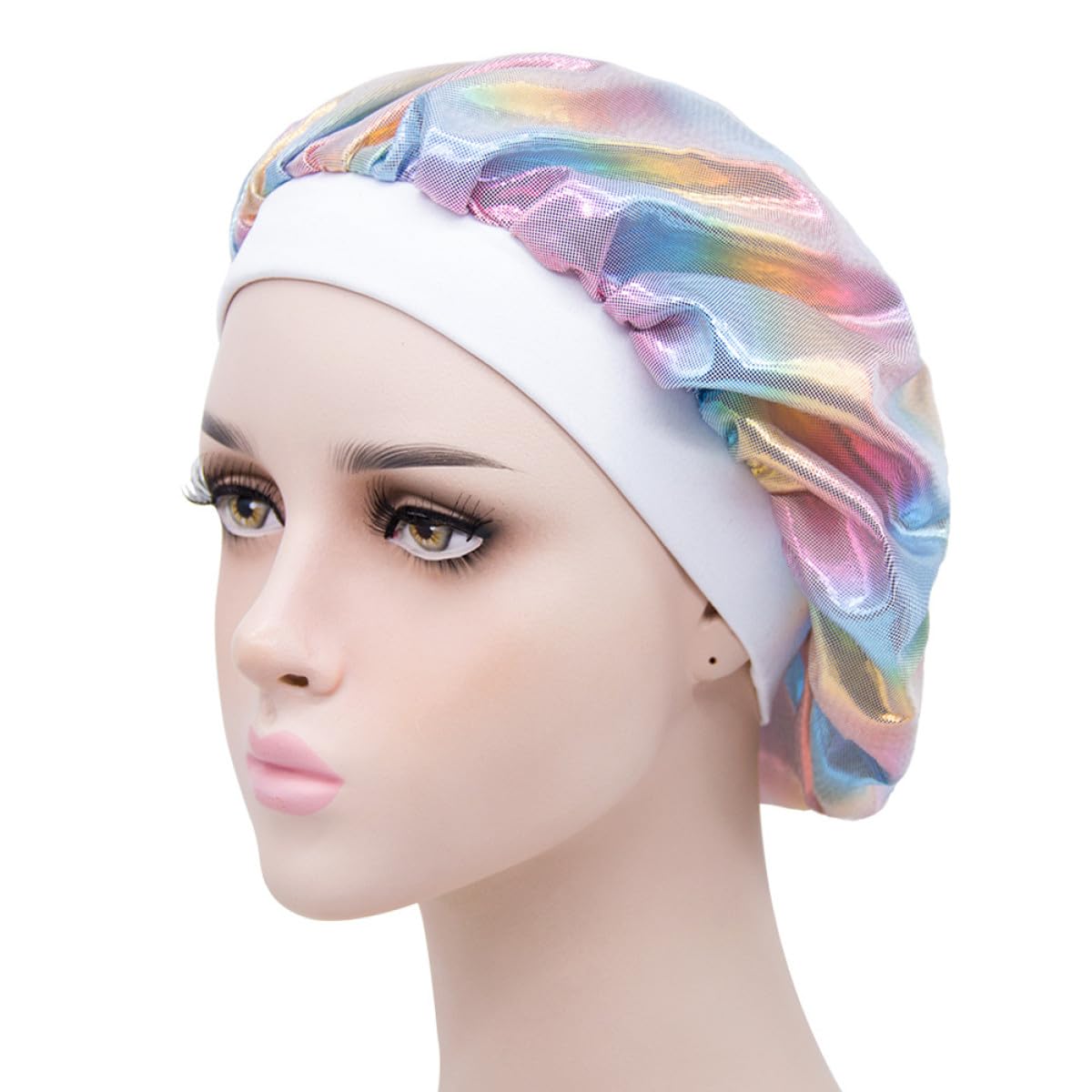 5pcs Elastic Wide-brim Shower Cap Bathing Hair Bonnet Set for Adults, Multi-color Polyester Water-resistant Hair Cover for Sleeping and Bathing Random Color