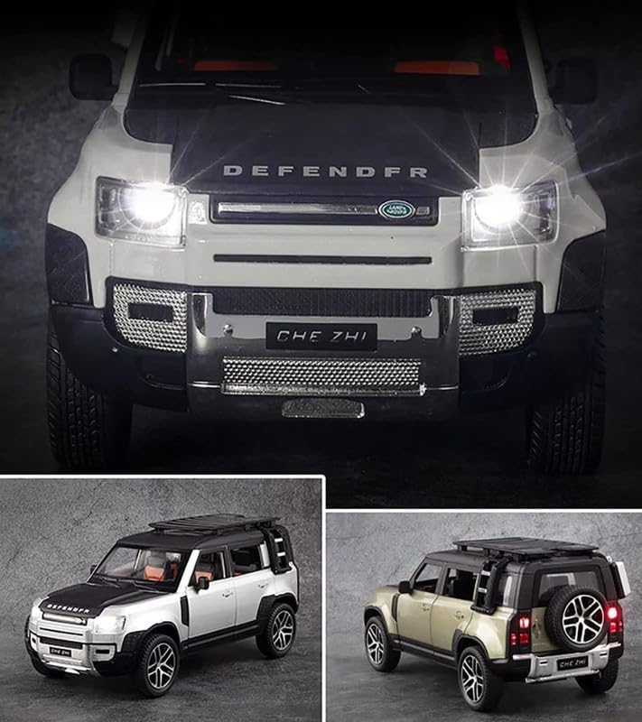 Image of Kids Model 1:24 Land Rover Defender Die Cast Metal Car Pull Back Action Opening Doors with Realistic Engine Sound Lights Toy Car Gift for Boys - Green