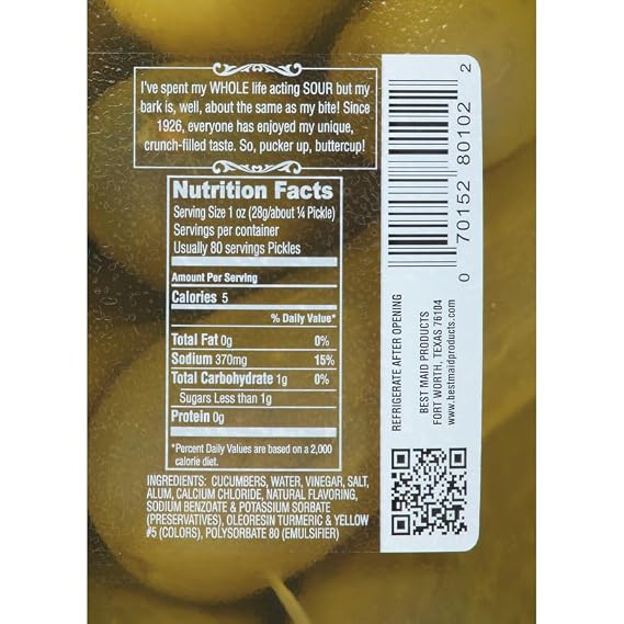 Best Maid Sour Pickles 1 Gal 18-22 count