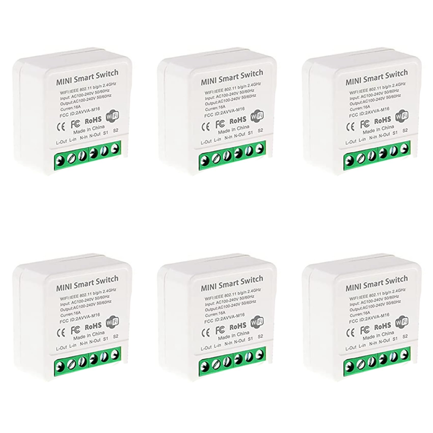 Jnchdghwa As Shown 6X Mini Smart Wifi Relay Switch, Diy Timer Light Switch Module Smart Life/Tuya Application, Wireless Remote Control