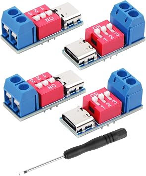 GELRHONR USB C PD Trigger Board Module, PD/QC Fast Charge with Adjustable Voltage 5V/9V/12V/15V/20V via DIP Switch,Power Delivery Boost Module for Laptop, Phone, Electronic Test, DIY 4 Pack
