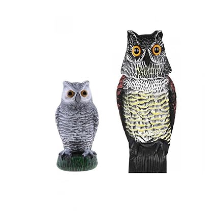 Moxic 2 Piece Realistic Owl Decoy Pest Control Garden Scarer Scarecrow 26cm + 40cm