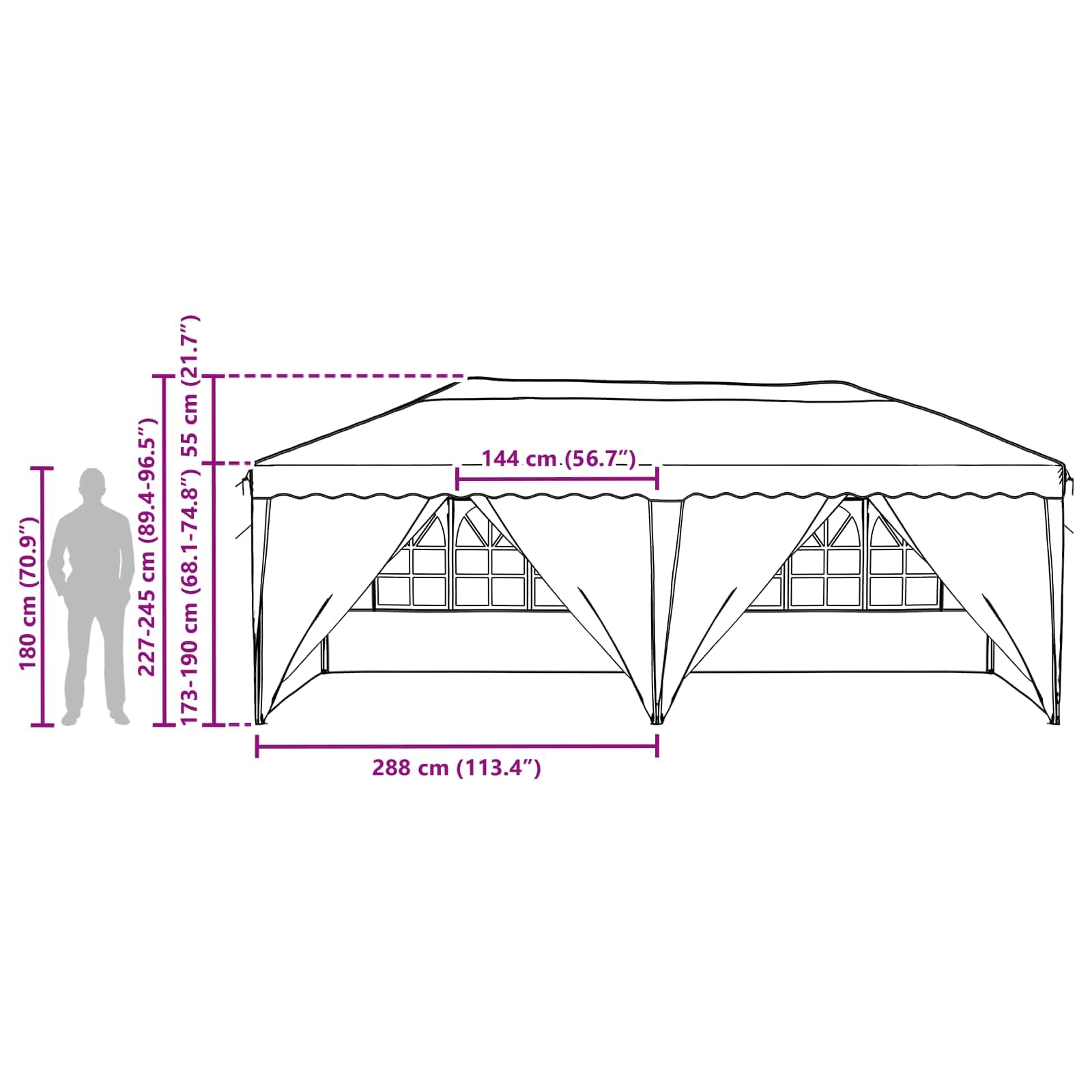 Pop-up namiot imprezowy bordowy o wymiarach 575 x 288 x 245 cm, składany namiot ogrodowy z 6 ściankami bocznymi, odporny na warunki atmosferyczne i promieniowanie UV, malowana proszkowo