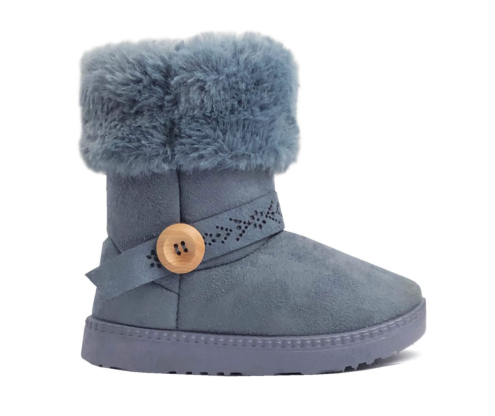 REDVOLUTION Kids Boots Toddler Girls Cute 2 Buttons || Rhinestone Faux Fur Suede Knitting Shoe